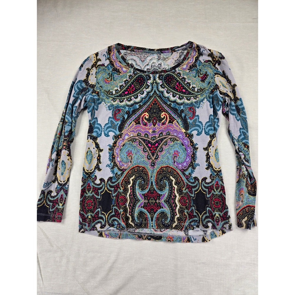 Daisy Fuentes My Favorite XL Womens Paisley Long Sleeve Top Purple Blue Crewneck